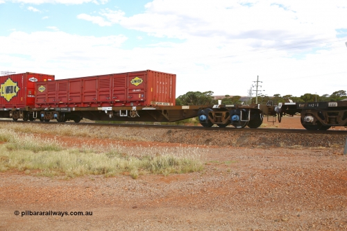210407 9898
Parkeston, 2MP5 intermodal train, RQSY type container waggon RQSY 15040 was originally built by Goninan NSW as an OCY type in a batch of seventy in 1974/75. Recoded to NQOY, then NQSY, then to National Rail as RQSY in 1994. Loaded with a Linfox half height side door container LSDU 6940059.
Keywords: RQSY-type;RQSY15040;Comeng-NSW;OCY-type;NQOY-type;