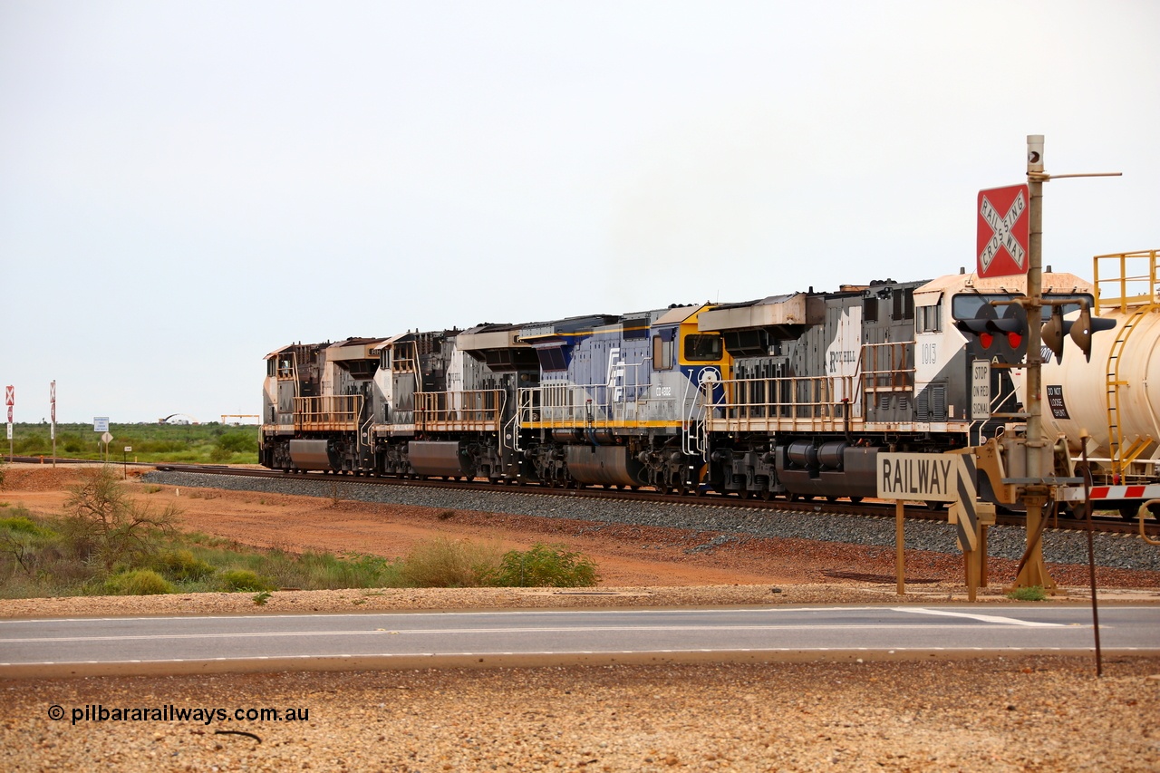 180117 1151
Great Northern Highway, between the 18 and 18.2 km grade crossings sees Roy Hill loaded fuel train with General Electric built ES44ACi units RHA 1018 serial 63829 leading RHA 1019, CFCLA lease unit Goninan ALCo to GE rebuild CM40-8M unit CD 4302 and RHA 1013 with eleven loaded fuel tank waggons. CD 4302 is the only unit powering as it was being tested prior to mainline service. 17th January 2018.
Keywords: CD-class;CD4302;CFCLA;Goninan;GE;CM40-8M;8297-2/93-137;rebuild;Comeng-NSW;ALCo;M636;9421;C6103-1;
