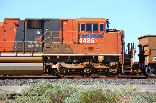 180615 1497
Mooka Yard, cab side of named BHP's Progress Rail built EMD SD70ACe unit 4486 'Jenny Parkinson' serial 20148001-019. 15th June 2018.
Roland Depth photo.
Keywords: 4486;Progress-Rail-Muncie-USA;EMD;SD70ACe/LCi;20148001-019;