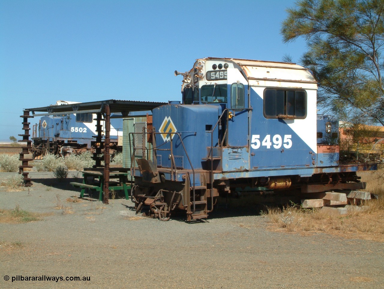 050109 093033
Pilbara Railways Historical Society, the cab from scrapped Australian built MLW M636 model MLW ALCo by Comeng NSW 5495 serial C6084-11 built in Nov-1974. Sister complete unit 5502 can be seen beyond the ALCo crank and cam shafts holding up the veranda. 9th October 2005.
Keywords: 5495;Comeng-NSW;MLW;ALCo;M636;C6084-11;