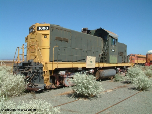 050109 093001
Pilbara Railways Historical Society, former ALCo built demonstrator locomotive model C-415 serial 3449-1 built Apr-1966, currently carrying number 1000, it was originally numbered 008 when Hamersley Iron purchased the unit in 1968. It was retired from service on the 24th February 1982. It was renumbered to 2000 in October 1991 for construction of the Brockman railway line, and then the line to Marandoo. 9th October 2005.
Keywords: 1000;ALCo;C-415;3449-1;008;2000