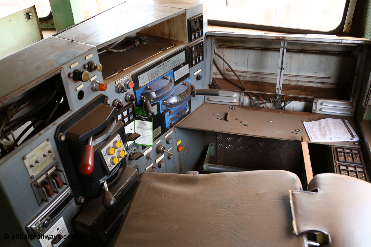 160128 00413A
View of the stripped out cab - drivers console of Goninan built CM39-8 unit 5631, serial no. 5831-10, builders no. 88-080.
Keywords: CM39-8;5631;5831-10/88-080;Goninan;GE;GE