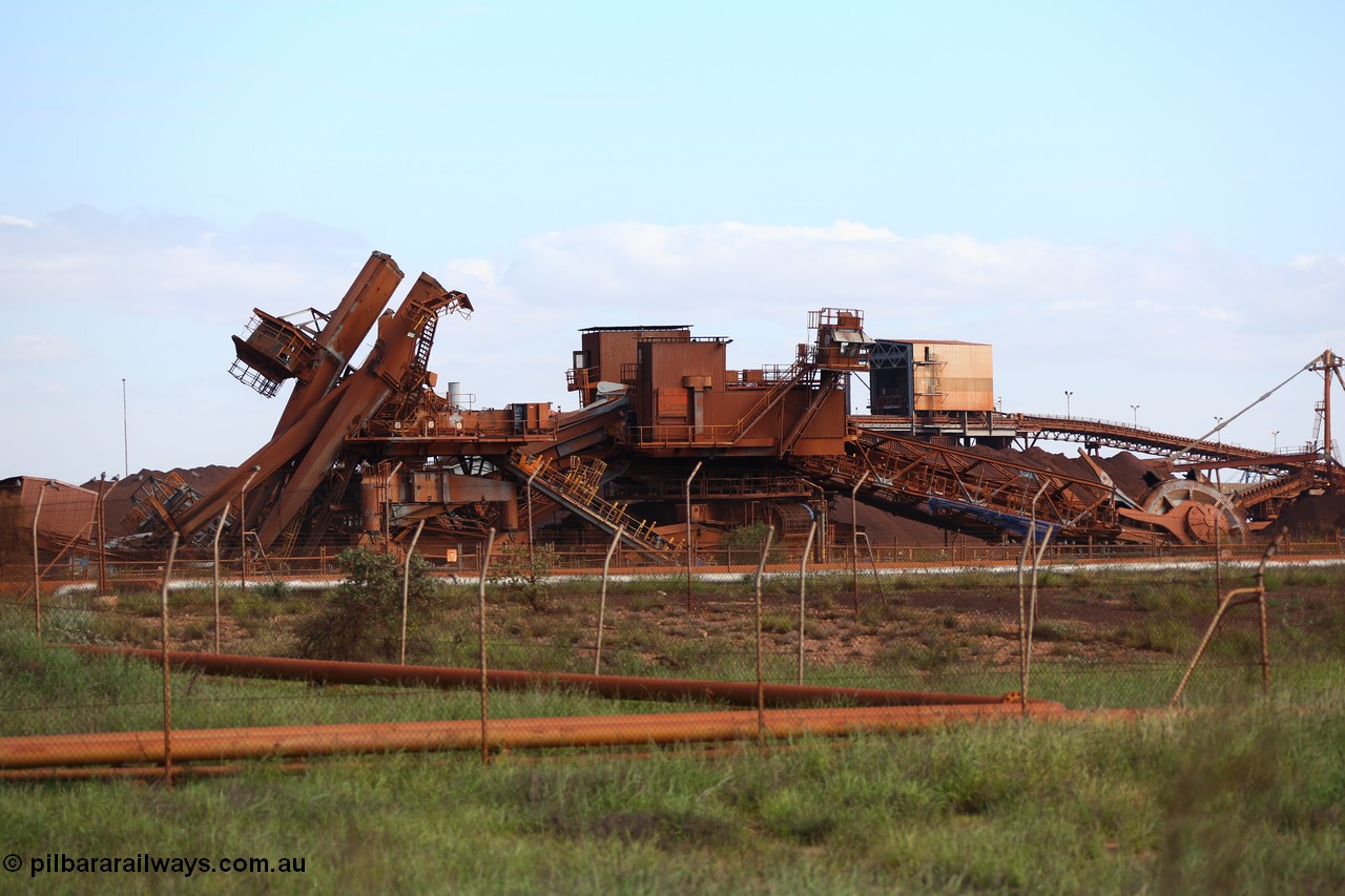 150518 8143
BHP Iron Ore old and retired ore stacker #4 and bucket wheel reclaimer #4 are blown apart to aid in the scrapping process.
