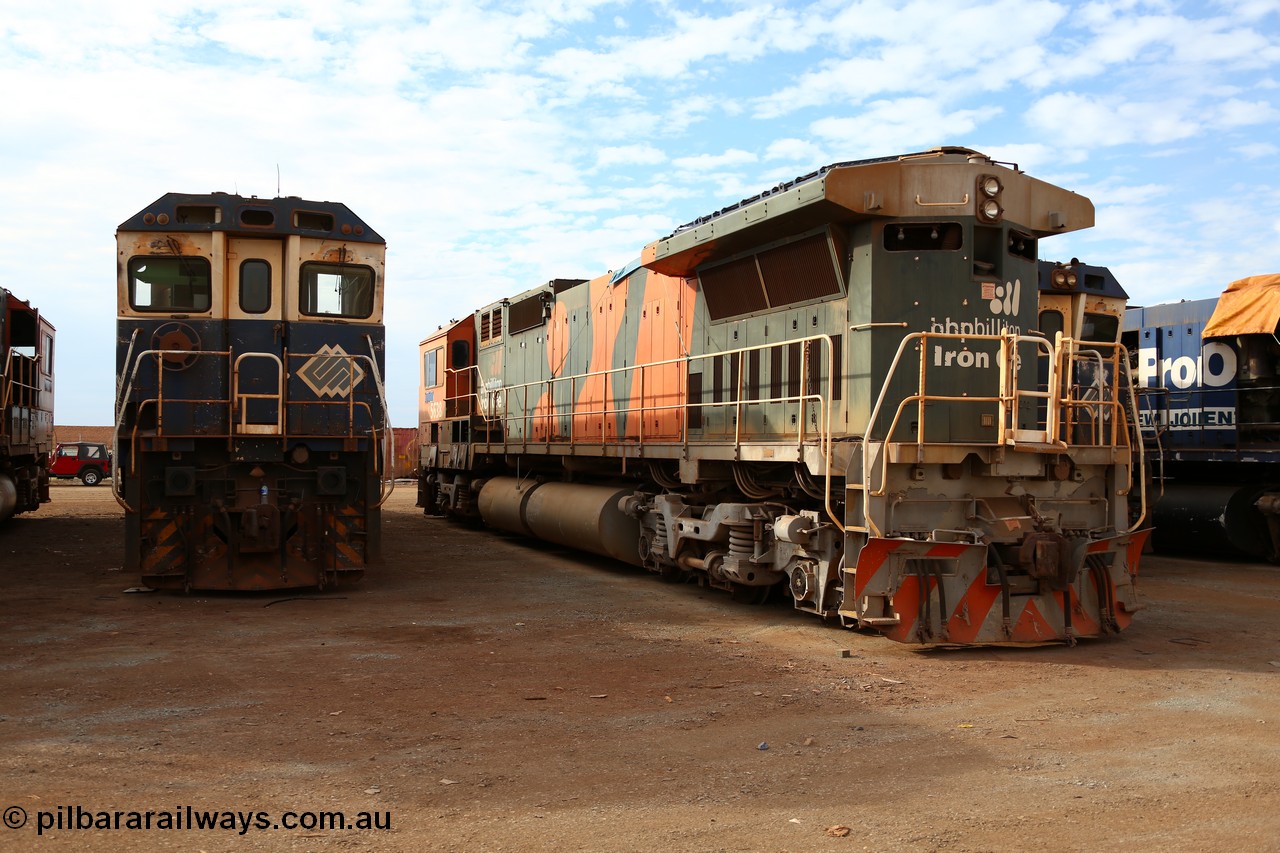 150522 8180
Wedgefield, Sims Metal yard, Goninan WA rebuild CM40-8M units 5649 serial 8412-07/93-140 and 5638 serial 8281-02/92-127, for full details of these units past lives [url=http://www.pilbararailways.com.au/bhp/loco/bhpb-roster.php] see here [/url].
Keywords: 5649;Goninan;GE;CM40-8M;8412-07/93-140;rebuild;AE-Goodwin;ALCo;M636C;5473;G6047-5;