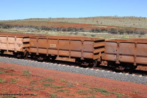 150505 7978
FMG Solomon Line, waggon 3005, tare weight of 21.8 tonnes, yellow circle indicates rotary coupling, built in 2009 by CSR Yangtze Rolling Stock Co. Ltd, loaded with fines ore. Geodata: [url=https://goo.gl/maps/kUsNTBpDLFk] -22.0187350 118.5850917 [/url].
Keywords: CSR-Yangtze-Rolling-Stock-Co-China;