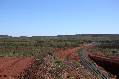 150505 8002
FMG Solomon Line, view looking west from the same point as 8001, approach to Bow Siding. Geodata: [url=https://goo.gl/maps/j9gPs95LBGv] -22.0256300 118.4896100 [/url].
