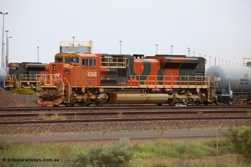 150523 8204
Nelson Point Yard, BHP Billiton SD70ACe unit 4368 is on the fuel tank shunt, is a unit from the last order of eighteen SD70ACe units for BHP Billiton built at Electro-Motive in London Ontario, serial 20098203-013.
