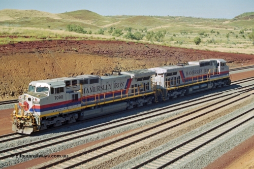 218-31
Yandicoogina or HIY as Hamersley Iron identify it, located 445 km from Parker Point yard in Dampier. Bank engine units General Electric Dash 9-44CW models 7090 serial 47769 and 7089 idle away waiting their next loaded train to push out.
Keywords: 7090;GE;Dash-9-44CW;47769;