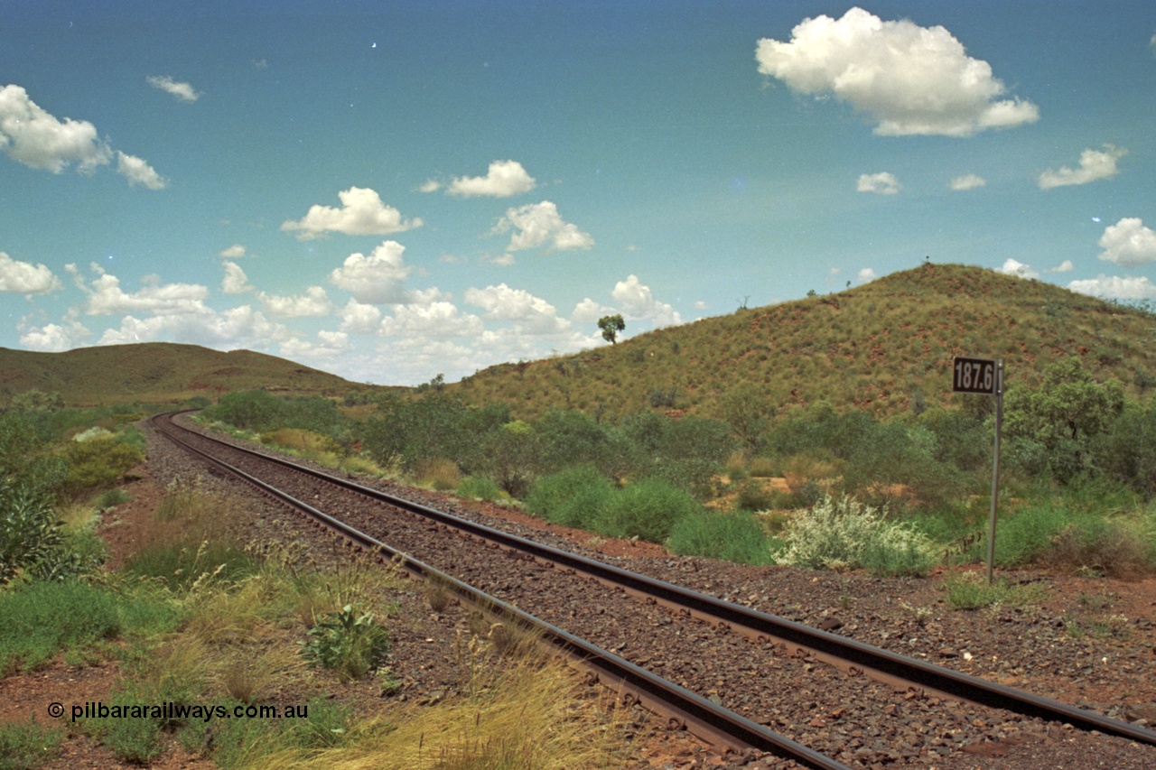 220-10
Shay Gap, Mable Bar Rd grade crossing at the 187.6 km on the line to Yarrie, looking towards Hedland.

