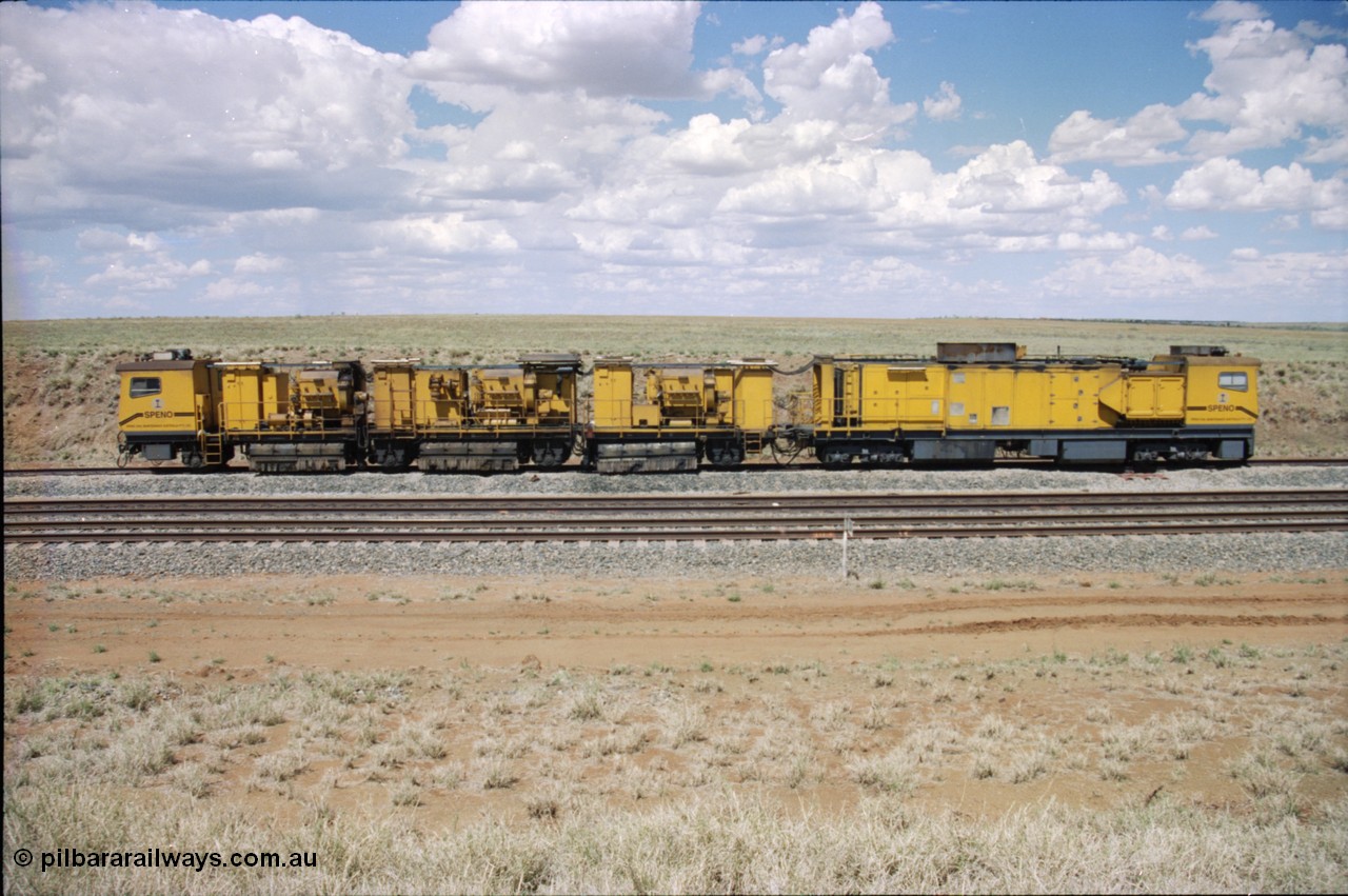 226-22
Shaw siding back track at the 219 km, Speno RR 24 M-1 rail grinder stabled in back track, side view. [url=https://goo.gl/maps/JLjSYskHScU2]GeoData[/url].
Keywords: Speno;RR24;M1;rail-grinder;