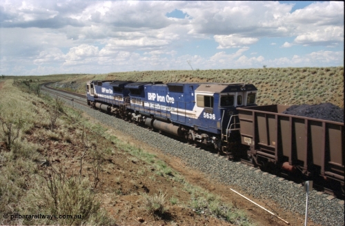 226-29
Shaw siding, the loaded train is winning the climb as second unit 5636 'Munda' serial 8151-11 / 91-122 another Goninan CM40-8M GE rebuild assists in powering the train to port. [url=https://goo.gl/maps/JLjSYskHScU2]GeoData[/url].
Keywords: 5636;Goninan;GE;CM40-8M;8151-11/91-122;rebuild;AE-Goodwin;ALCo;C636;5462;G6035-3;