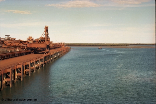 227-05
Nelson Point, view along B berth with Shiploader 1, this loader has since been replaced. In the distance now are berths E and F, Redbank Power Station can be seen in the distance. [url=https://goo.gl/maps/9YFk9Z8c7WG2]GeoData[/url].
