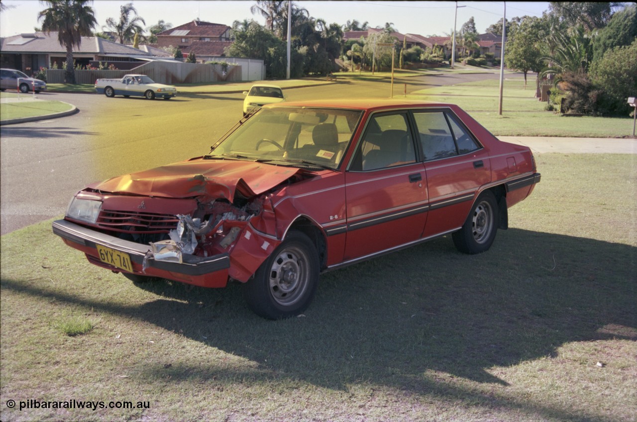 228-00
Noranda, Perth, a Sigma sedan after running up the arse of my HJ75 Landcruiser. Only damage to the ute was a numberplate!
