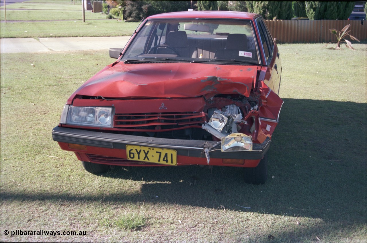 228-01
Noranda, Perth, a Sigma sedan after running up the arse of my HJ75 Landcruiser. Only damage to the ute was a numberplate!
