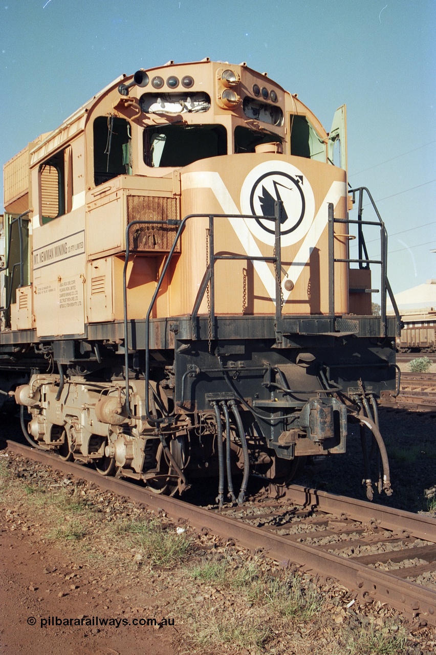 240-10
Nelson Point, retired Mt Newman Mining Comeng NSW built ALCo M636 unit 5499 serial C6096-4 sits awaiting its engine removal prior to being sent by road to Rail Heritage WA's Museum at Bassendean, Perth for preservation. 25th June 2002.
Keywords: 5499;Comeng-NSW;ALCo;M636;C6096-4;