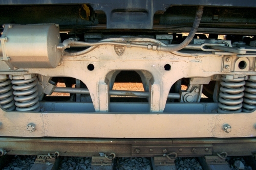 240-18
Wickham, left hand side number two end view of former Robe River and NSWGR MLW built ALCo RSC3 serial 77737 of October 1951, was originally 40 class 4006. Shows modified bogie to convert the A1A to a BO bogie type. 31st August 2002.
Keywords: 9401;MLW;ALCo;RSC3;77737;40-class;4006;