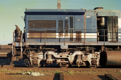 241-11
Nelson Point, Goninan GE rebuild C36-7M unit 5510 serial 4839-07 / 87-075 is in the process of being removed from site bound for Asset Kinetics in Maddington, Perth. This image shows the Dash 8 radiator frame fitted to it following collision repairs. June 2002.
Keywords: 5510;Goninan;GE;C36-7M;4839-07/87-075;rebuild;AE-Goodwin;ALCO;C636;5458;G6027-2;
