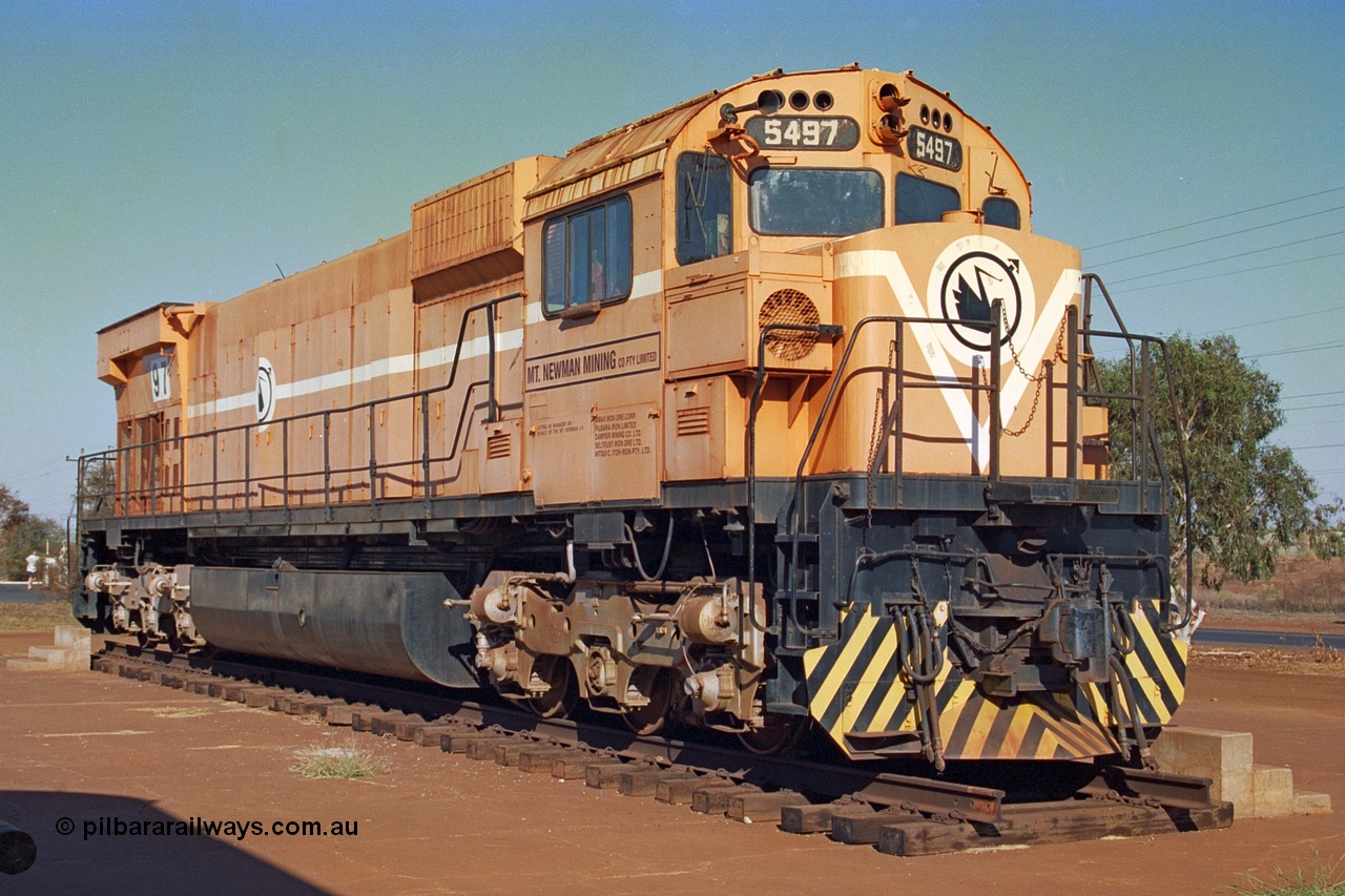 242-20
Port Hedland, Don Rhodes Mining Museum, preserved Mt Newman Mining Comeng NSW built ALCo M636 unit 5497 serial C6096-2 stands in the afternoon sunlight.
Keywords: 5497;Comeng-NSW;ALCo;M636;C6096-2;