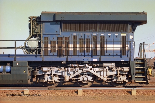 242-18
Nelson Point, Loco Overhaul Shop, General Electric built AC6000 locomotive 6076 'Mt Goldsworthy' serial 51068 with engine and alternator removed. May 2002.
Keywords: 6076;GE;AC6000;51068;