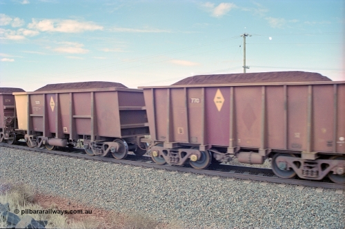 249-33
Loaded Hamersley Iron ore waggon pair National Steel USA built 5126 and Nippon Sharyo Japan built 770. Approximate [url=https://goo.gl/maps/UUfj15vTkvBaPCaw8]location[/url]. 18th December 1999.
Keywords: M-series;