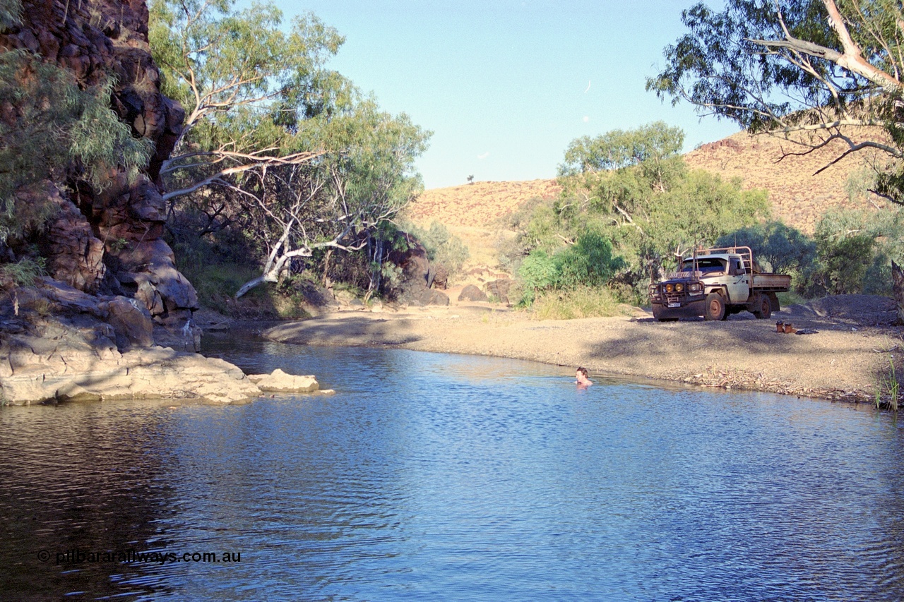 250-19
Water hole somewhere in the Pilbara around the Dampier - Tom Price railway area. 21st October 2000.
