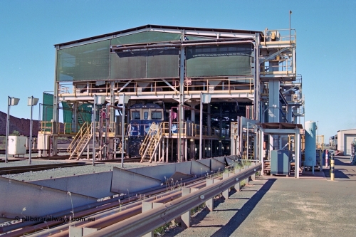 251-15
Nelson Point, the South Yard 'prep shed' located on the dumper exit roads 102, 103 and, 104. This facility was used to service and fuel locomotives while their respective waggon rakes were being tipped through the car dumpers. 22nd April 2000.
Keywords: 5656;Goninan;GE;CM40-8M;8412-01/94-147;rebuild;Comeng-NSW;ALCo;M636C;5494;C6084-10;