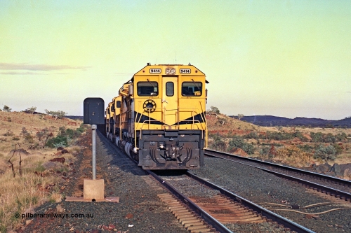 256-18
Maitland Siding, early morning loaded train waiting for a meet with an empty behind the quad CM40-8M working of 9414, 9420, 9410 and 9425. May 2002.
Keywords: 9414;Goninan;GE;CM40-8M;8206-11/91-124;rebuild;AE-Goodwin;ALCo;M636;G6060-5;