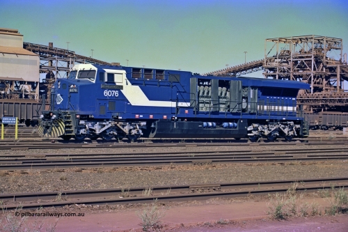 258-31
Nelson Point, Loco Overhaul Shop, General Electric built AC6000 locomotive 6076 'Mt Goldsworthy' serial 51068. Early May 2002.
Keywords: 6076;GE;AC6000;51068;