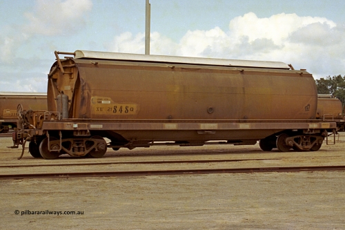 284-08
Narngulu yard, XW type grain hopper waggon XW 21848 built by Westrail Midland Workshops in a batch of eighty between 1978 and 1980, converted to XWA in 1984? The 'C' and the circular sight glass is for canola loading. November 8, 2004.
Keywords: XW-type;XW21848;Westrail-Midland-WS;