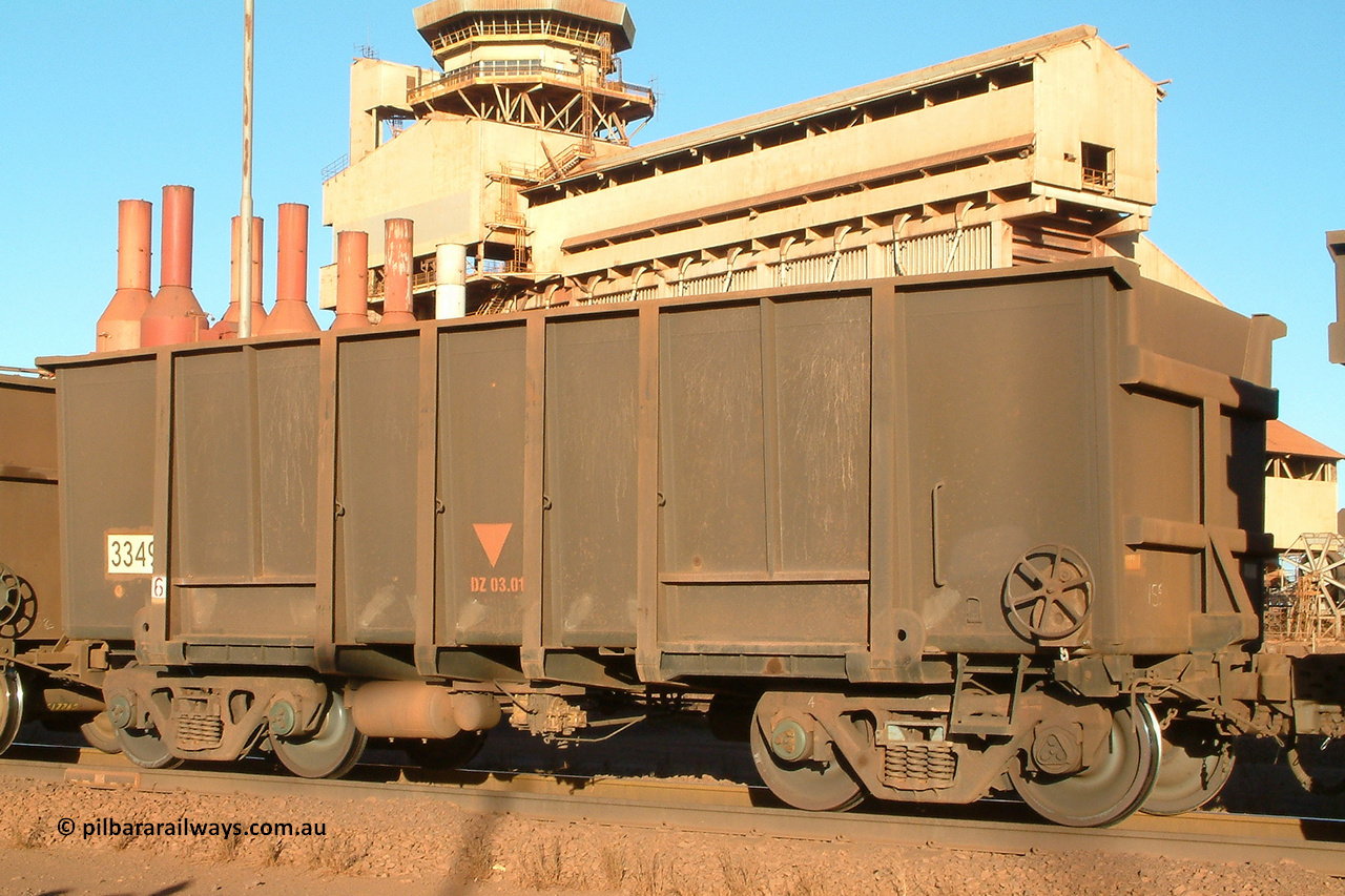 3349 Astra Vagoane 040815 165354
Nelson Point, empty BHP ore waggon 3349 is one of three hundred and fifty waggons built during 1988 by Astra Vagoane of Arad in Romania for Lang Hancock as part of a 'waggons for iron ore arrangement' with the then Romanian government, however only seventy-five found their way into service with BHP. August 15, 2004.
Keywords: 3349;Astra-Vagoane-Arad-Romania;BHP-ore-waggon;