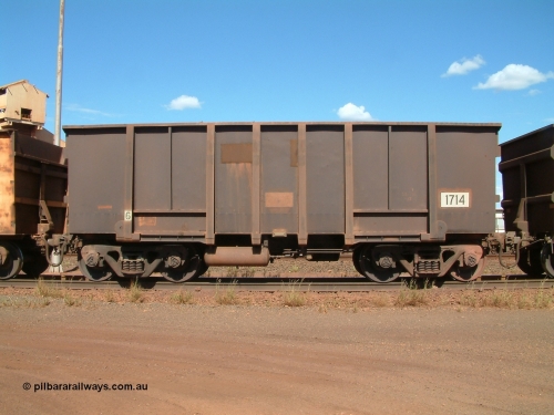1714 Comeng 040412 143253
Nelson Point, Comeng WA built ore waggon 1714 one of 288 waggons built in 1974. 12th April 2004.
Keywords: 1714;Comeng-WA;BHP-ore-waggon;