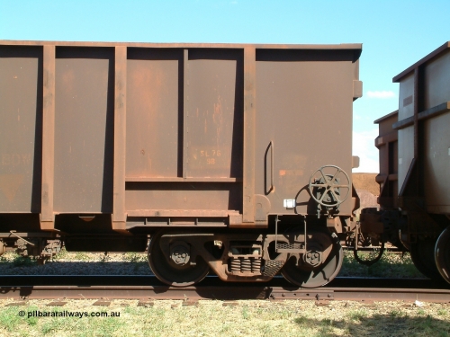 2257 Comeng 040412 144500
Nelson Point, Comeng WA built ore waggon 2257 one of 183 waggons built in 1970, view of handbrake end. 12th April 2004.
Keywords: 2257;Comeng-WA;BHP-ore-waggon;