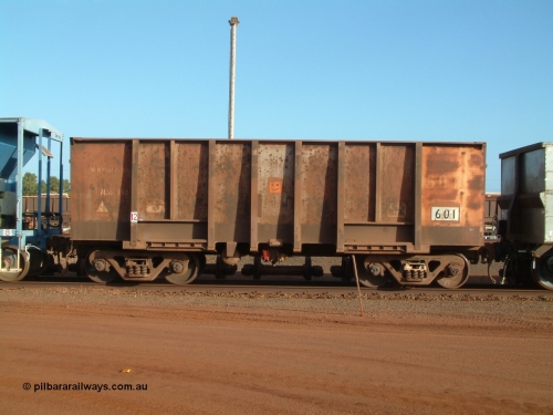 0601 Magor USA 041225 064721
Nelson Point Ore Car Repair Shop, original Magor USA built ore waggon 601, known as the 'Oro's', one of 144 built in 1963 and bought by the Mt Newman partners in 1968 from the Oroville Dam construction in California. 25th December 2004. 0 has been added to number to correctly place the waggon in sequence.
Keywords: 601;Magor-USA;BHP-ore-waggon;