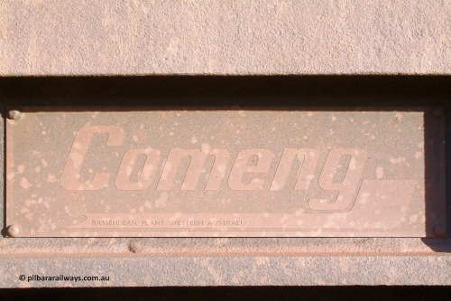 1317 Comeng 040815 165948
BHP Iron Ore waggon 1317, builders plate, a Comeng WA build from batch of 226 built between 1973-74. August 15, 2004.
Keywords: 1317;Comeng-WA;BHP-ore-waggon;