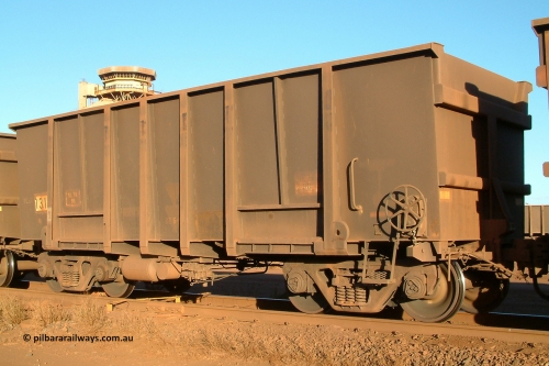 1317 Comeng 040815 170010
Nelson Point, Car Dumper 3, empty BHP Iron Ore waggon 1317, a Comeng WA build from batch of 226 built between 1973-74, looks to have been partially resheeted. August 15, 2004.
Keywords: 1317;Comeng-WA;BHP-ore-waggon;