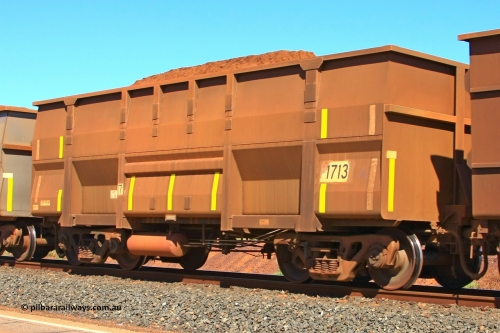 1713 UG 110414 0117
Boodarie, empty BHP Iron Ore Waggon 1713, a United Goninan WA replacement Golynx body built February 2006. Has original Comeng build undergear. April 14, 2011.
Keywords: 1713;United-Goninan-WA;BHP-ore-waggon;