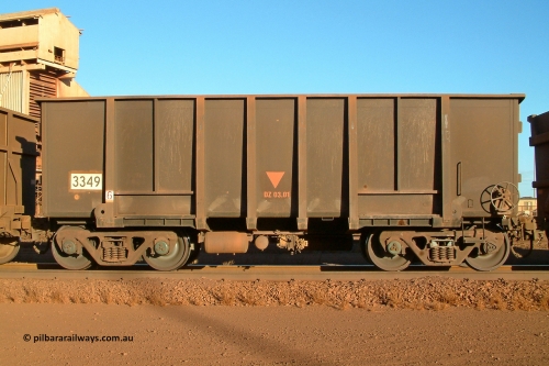 3349 Astra Vagoane 040815 165420
Nelson Point, empty BHP ore waggon 3349 is one of three hundred and fifty waggons built during 1988 by Astra Vagoane of Arad in Romania for Lang Hancock as part of a 'waggons for iron ore arrangement' with the then Romanian government, however only seventy-five found their way into service with BHP. August 15, 2004.
Keywords: 3349;Astra-Vagoane-Arad-Romania;BHP-ore-waggon;