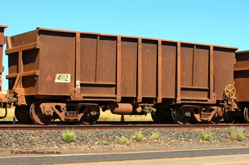 4112 Comeng 110414 0153
Boodarie, empty BHP Iron Ore waggon 4112, a Comeng WA build from a batch of 86 built in 1982. Waggon has been resheeted. April 14, 2011.
Keywords: 4112;Comeng-WA;BHP-ore-waggon;