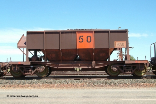 8050 Tomlinson Steel 040409 123032
Boodarie, Goldsworthy service bottom discharge Tomlinson Steel WA built ore waggon 8050. 9th April 2004.
Keywords: 8050;Tomlinson-Steel-WA;GML-waggon;BHP-ore-waggon;