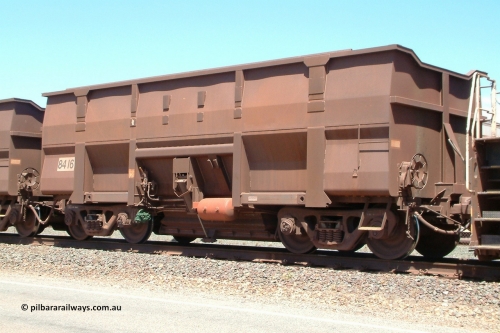 8416 Goninan 040409 121920
Boodarie, Goninan built Golynx waggon 8416 with serial number 950088-326 from November 2011, which is a modified version of the BHP mainline waggons for service on the Goldsworthy system as a bottom discharge waggon. 9th of April 2004.
Keywords: 8416;Goninan-WA;Golynx;950088-326;BHP-ore-waggon;