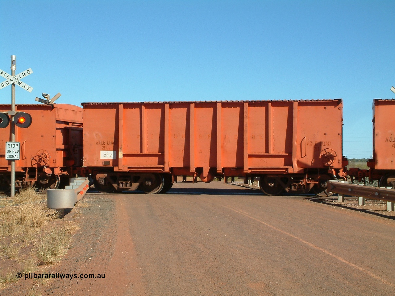 040806 091212
Goldsworthy Junction, weighbridge test waggon 507, originally built by Magor USA and ex Oroville Dam, converted by Mt Newman Mining into a 20 ton axle load test waggon.
