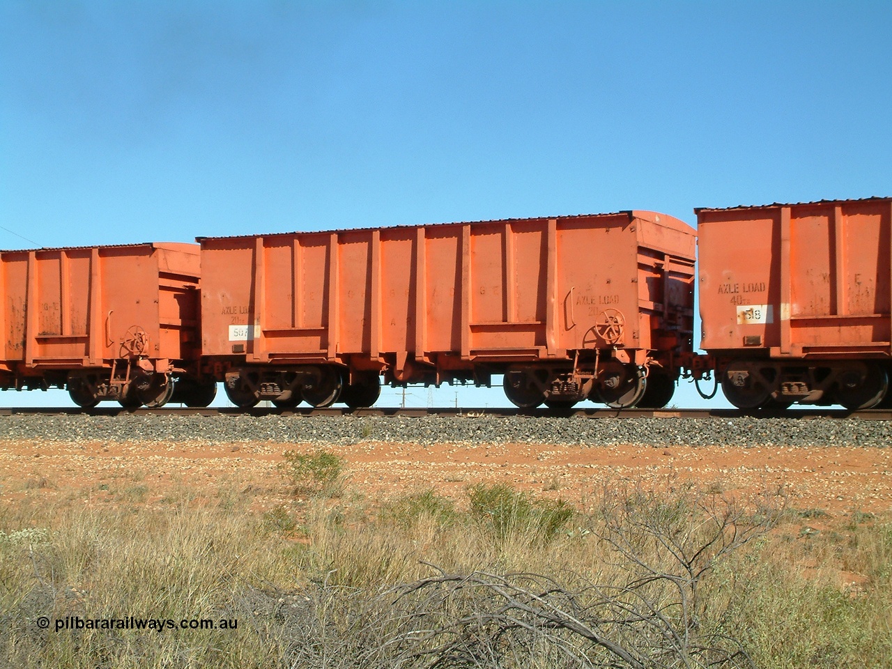 040806 092730
Goldsworthy Junction, weighbridge test waggon 507, originally built by Magor USA and ex Oroville Dam, converted by Mt Newman Mining into a 20 ton axle load test waggon.
