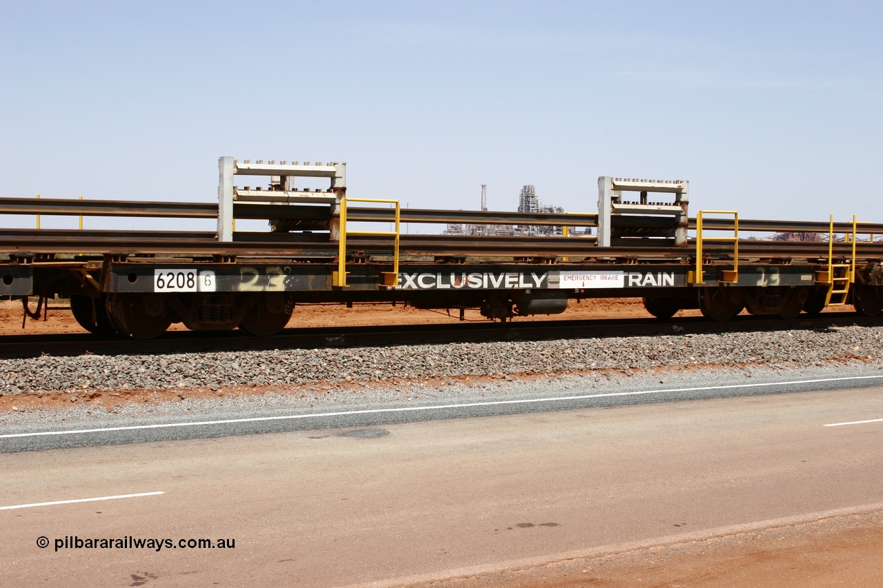 051001 5710
Boodarie, the Steel Train or rail recovery and transport train, flat waggon #23, 6208, a Comeng WA built flat waggon from February 1977 under order no. 07-M-282 RY.
Keywords: Comeng-WA;BHP-rail-train;