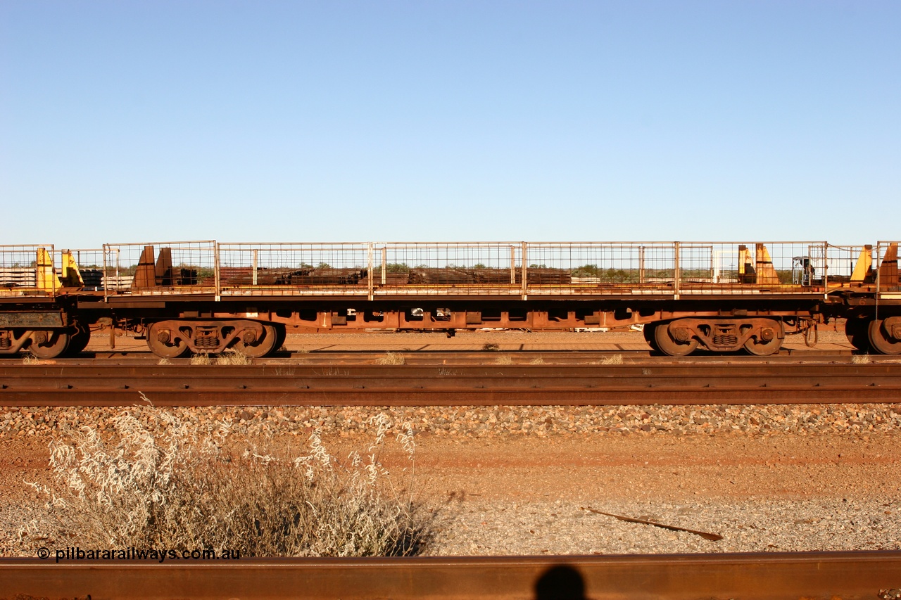 060429 3754
Flash Butt yard, Pony re-laying waggon, originally built for Goldsworthy Mining as one of a batch of six with a 55 tonne rating by Tomlinson Steel in 1966.
Keywords: BHP-pony-waggon;Tomlinson-Steel-WA;GML;