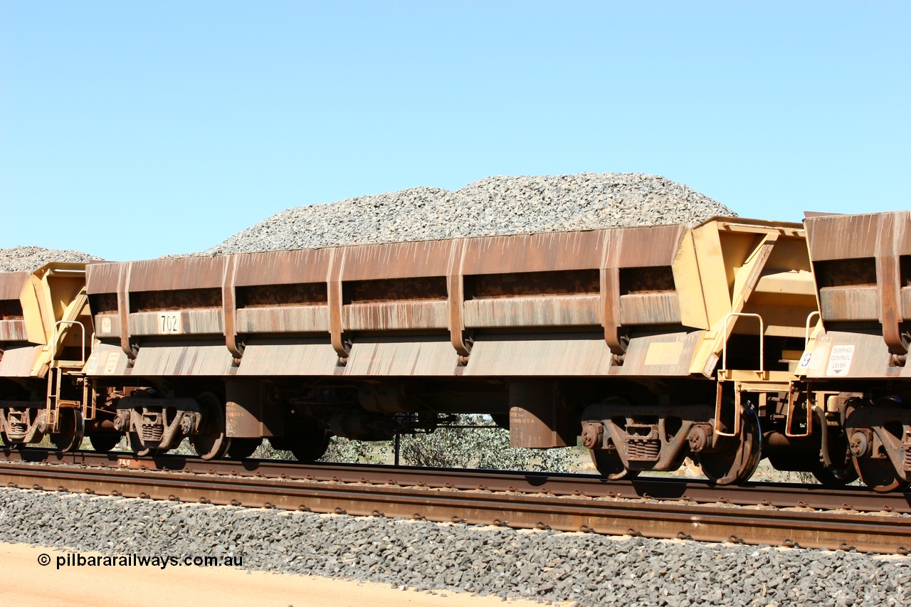 060501 3875
Tabba Siding, built by Difco USA in 1971 for Mt Newman Mining in a group of four, side dump waggon 702.
Keywords: Difco-Ohio-USA;BHP-ballast-waggon;
