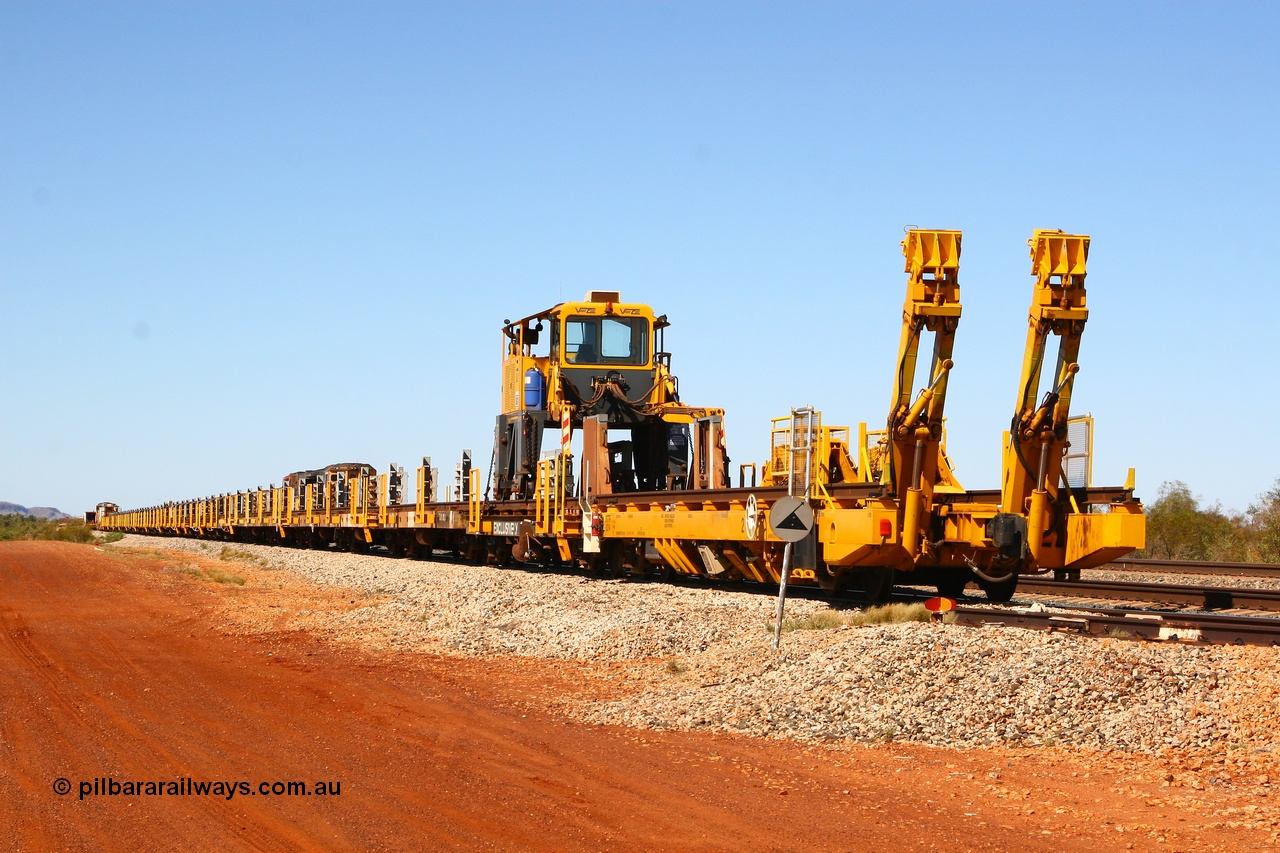 080621 2733
Gillman Siding, view from rear of rail recovery and transport train with new Lead-Off Lead-On waggon STTR class STTR 6214 on the end built by Gemco Rail WA.
Keywords: Gemco-Rail-WA;BHP-rail-train;STTR-type;STTR6214;