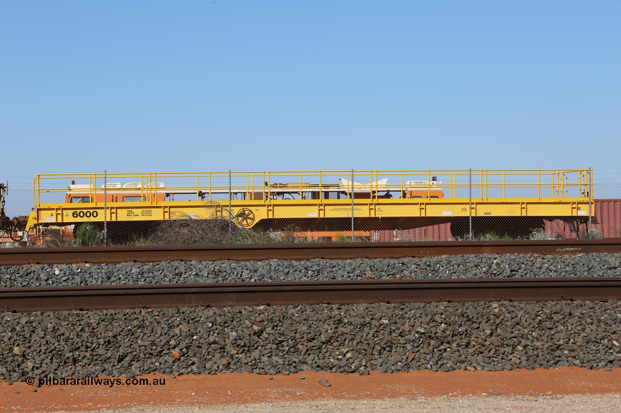 130720 1461
Flash Butt yard, new heavyweight out of gauge flat waggon 6000, unsure of builder, could be Gemco Rail in Perth.
Keywords: BHP-flat-waggon;