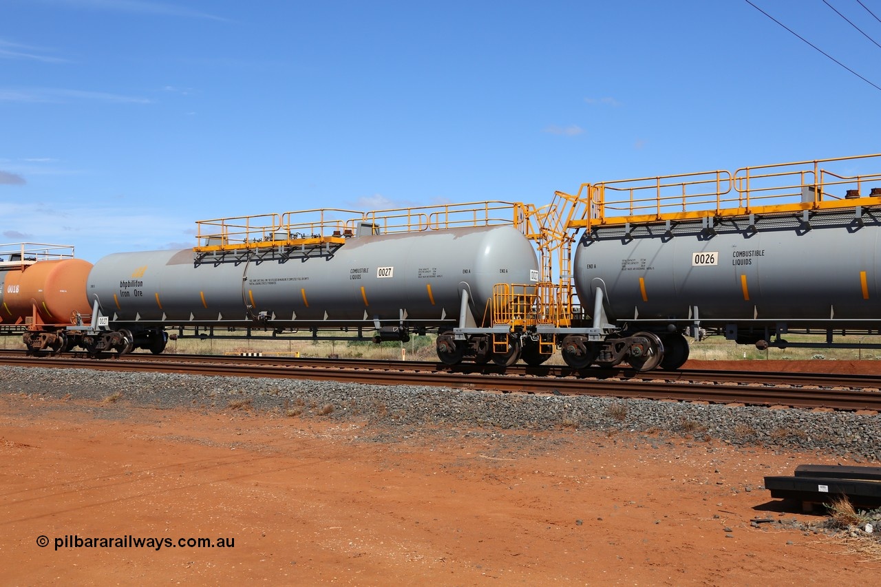 150314 7748
Bing Siding, empty 116 kL CNR-QRRS of China built tank waggon 0027, one of a batch of ten built in 2014.
Keywords: CNR-QRRS-China;BHP-tank-waggon;