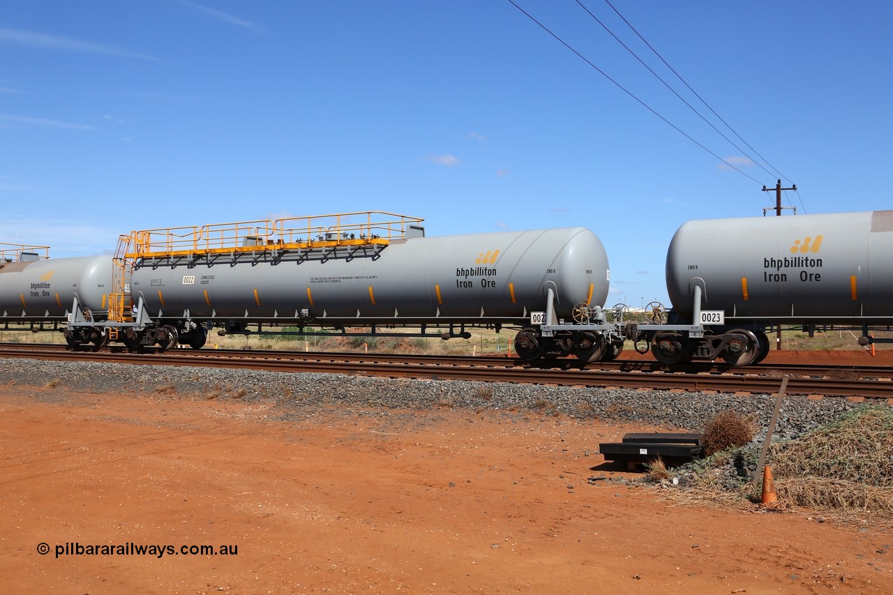 150314 7754
Bing Siding, empty 116 kL CNR-QRRS of China built tank waggon 0022, one of a batch of ten built in 2014.
Keywords: CNR-QRRS-China;BHP-tank-waggon;