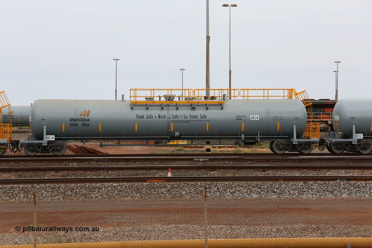 150523 8215
Nelson Point, empty 116 kL CNR-QRRS of China built tank waggon 0034, one of a second batch delivered in 2015 with safety slogan 'Think Safe + Work Safe = Go Home Safe'.
Keywords: CNR-QRRS-China;BHP-tank-waggon;